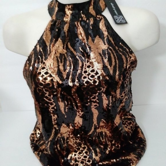 Cable & Gauge Black Gold Sequin Halter Top XS - Picture 10 of 13